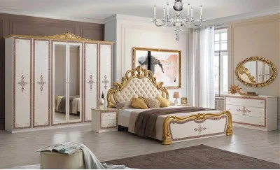 Dormitor Clasic New Grace Gold cu Dulap 6 Uși