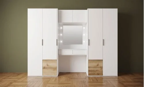 Dulap Latina 300 Alb Cu Oglinda si Masuta Machiaj