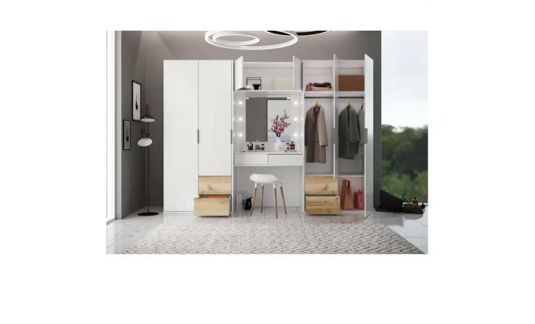 Dulap Latina 300 Alb Cu Oglinda si Masuta Machiaj 1