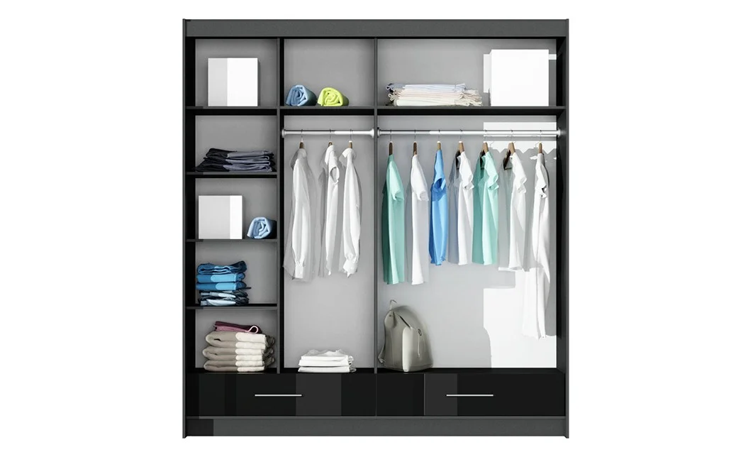 Dulap Marsylia Usi Glisante Negru cu Oglinda 203  2