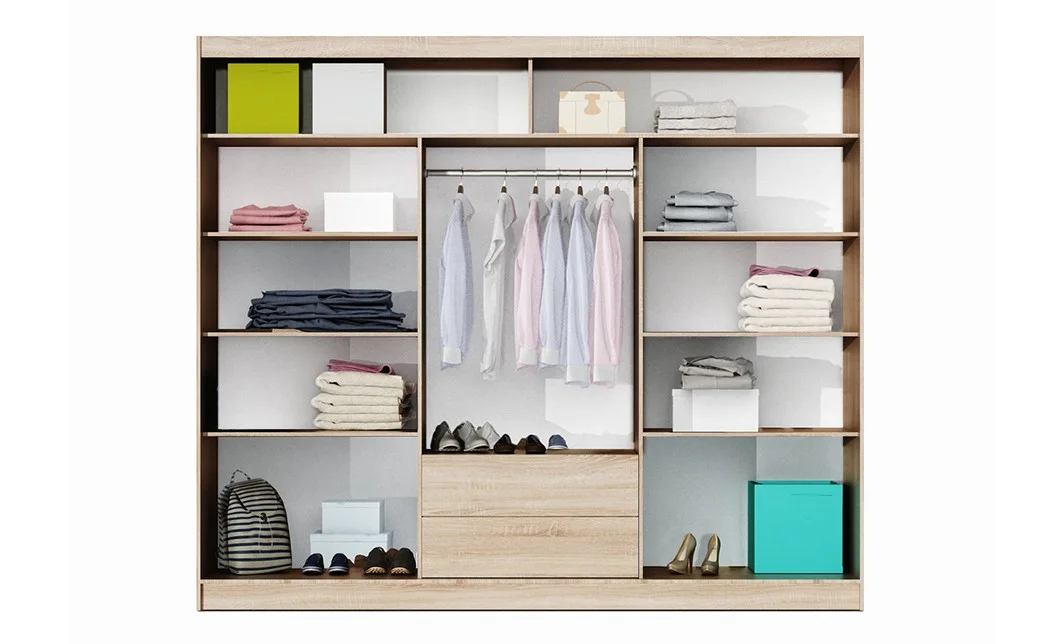 Dulap Monako Usi Glisante Alb cu Oglinda 250 cm 1