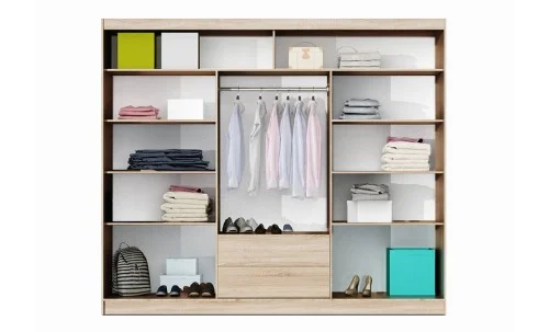 Dulap Monako Usi Glisante Alb cu Oglinda 250 cm