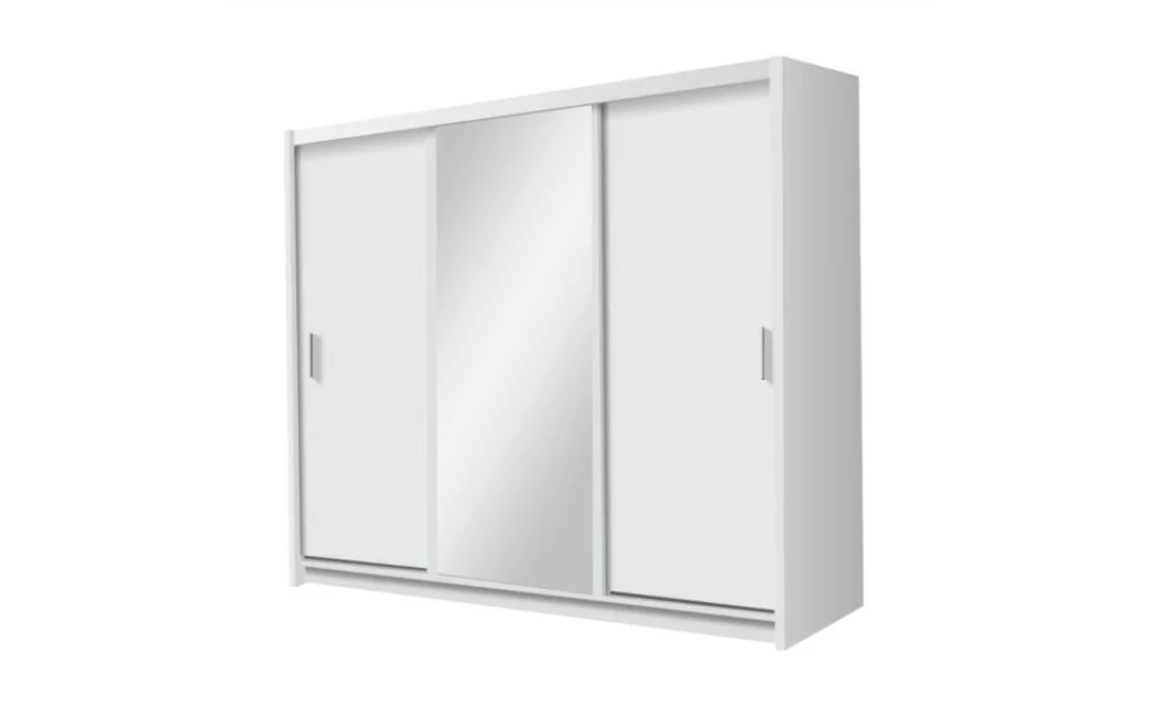 Dulap Monako Usi Glisante Alb cu Oglinda 250 cm