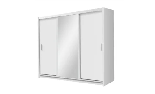 Dulap Monako Usi Glisante Alb cu Oglinda 250 cm