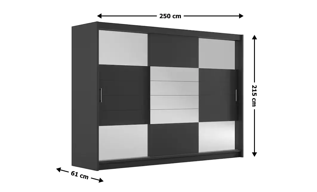 Dulap Aruba 2 Grafit 250 Uși Glisante cu Oglindă 1