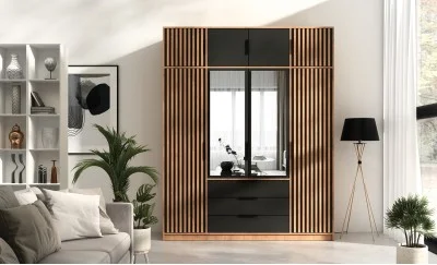 Dulap Bali D4 Maro Deschis 4 Uși cu Riflaj, Oglindă și Suprapozabil