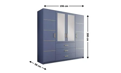 Dulap Bali 2 D4 Albastru cu Oglindă și 4 Uși