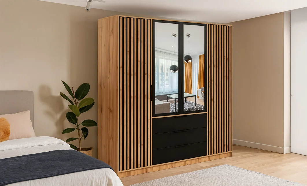 Dulap Bali Lux cu 4 Usi D4 cu Riflaj si Oglinda 4