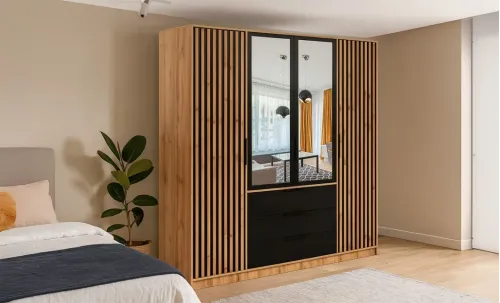 Dulap Bali Lux cu 4 Usi D4 cu Riflaj si Oglinda