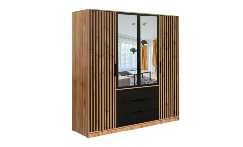 Dulap Bali Lux cu 4 Usi D4 cu Riflaj si Oglinda