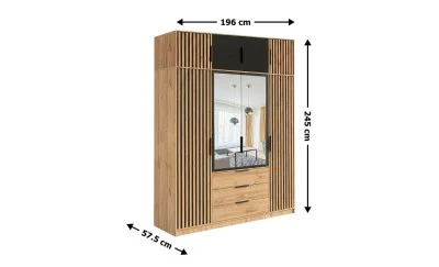 Dulap Bali D4 Maro Deschis 4 Uși cu Riflaj, Oglindă și Suprapozabil