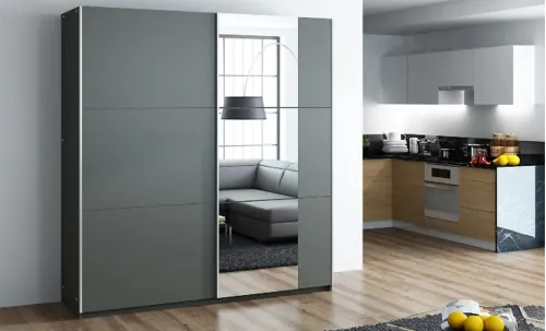 Dulap Bastia Grafit 250 Uși Glisante cu Oglindă