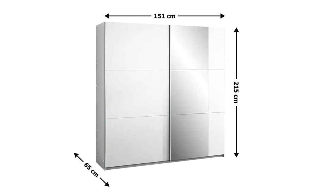 Dulap Bastia 150 Alb Uși Glisante cu Oglindă 1