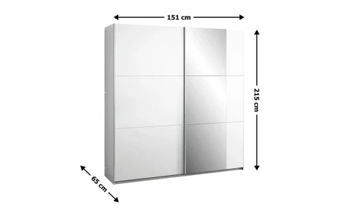 Dulap Bastia 150 Alb Uși Glisante cu Oglindă