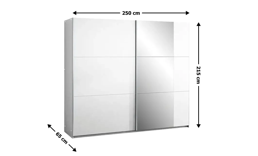 Dulap Bastia 250 Alb Uși Glisante cu Oglindă 1
