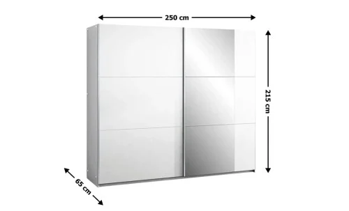 Dulap Bastia 250 Alb Uși Glisante cu Oglindă