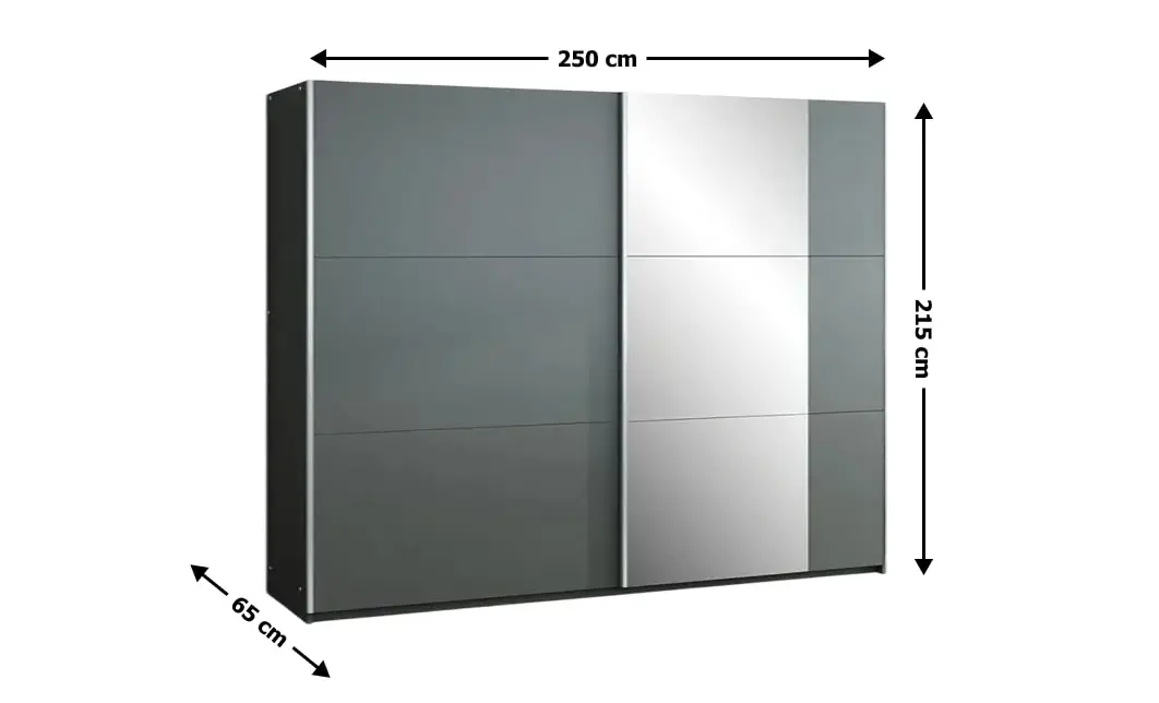 Dulap Bastia Grafit 250 Uși Glisante cu Oglindă 1
