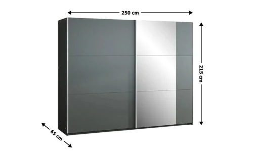 Dulap Bastia Grafit 250 Uși Glisante cu Oglindă