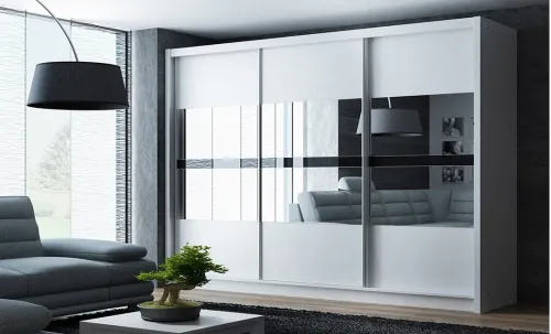 Dulap Batumi Alb 250 Uși Glisante cu Oglindă