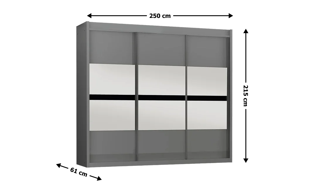 Dulap Batumi Grafit 250 Uși Glisante cu Oglindă 1