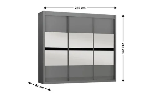 Dulap Batumi Grafit 250 Uși Glisante cu Oglindă