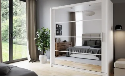 Dulap Brema Alb 210 cu Uși Basculante și Oglindă