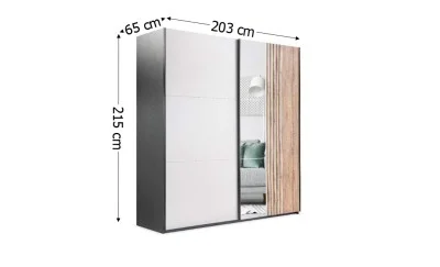 Dulap Evora 2 Usi D2 Alb/Negru/Riflaj cu Oglinda
