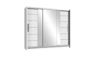Dulap Lizbona 3 Usi Glisante Alb cu Oglinda 250 cm