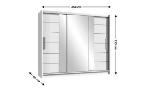 Dulap Lizbona 3 Usi Glisante Alb cu Oglinda 250 cm