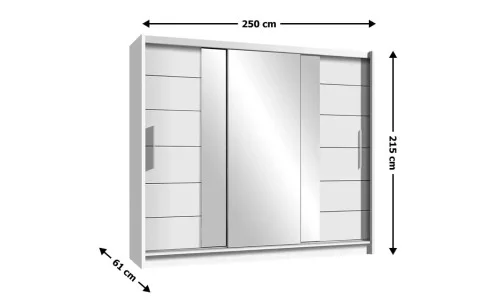 Dulap Lizbona 3 Usi Glisante Alb cu Oglinda 250 cm