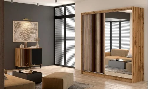 Dulap London L 203 Uși Glisante Cu Riflaj si Oglindă