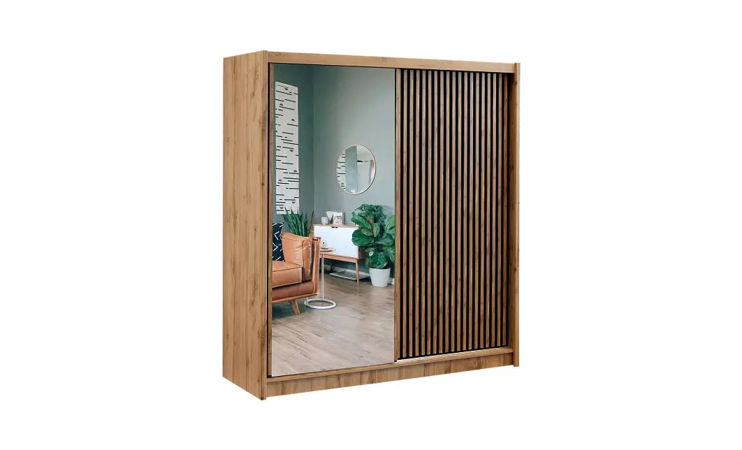 Dulap London L 203 Uși Glisante Cu Riflaj si Oglindă