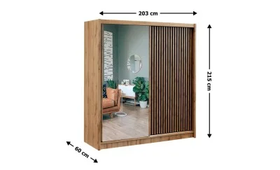 Dulap London L 203 Uși Glisante Cu Riflaj si Oglindă