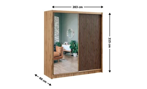 Dulap London L 203 Uși Glisante Cu Riflaj si Oglindă