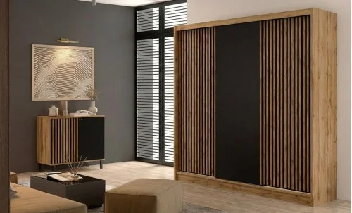 Dulap London 250 Negru Uși Glisante cu Riflaj