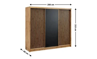 Dulap London 250 Negru Uși Glisante cu Riflaj