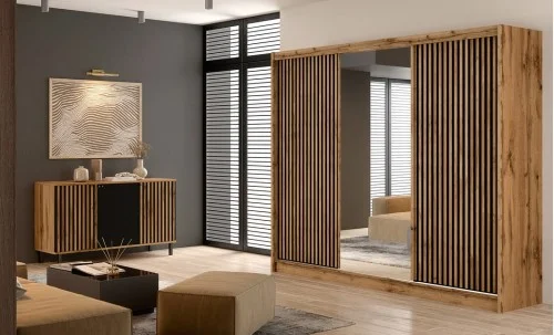 Dulap London L 250 Uși Glisante cu Riflaj si Oglindă