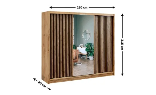 Dulap London L 250 Uși Glisante cu Riflaj si Oglindă