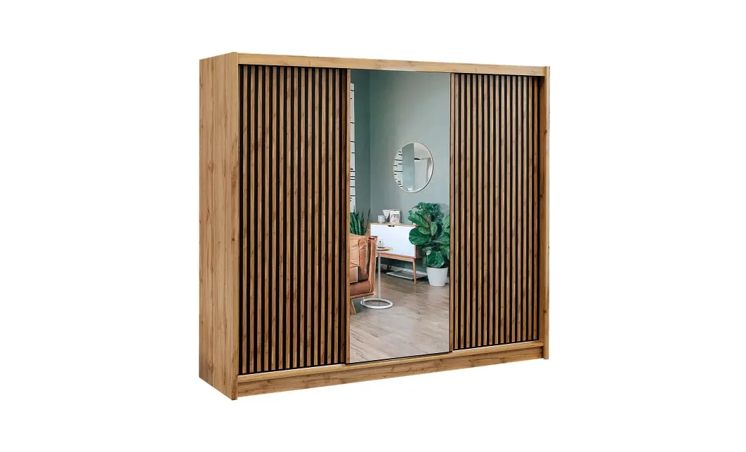 Dulap London L 250 Uși Glisante cu Riflaj si Oglindă