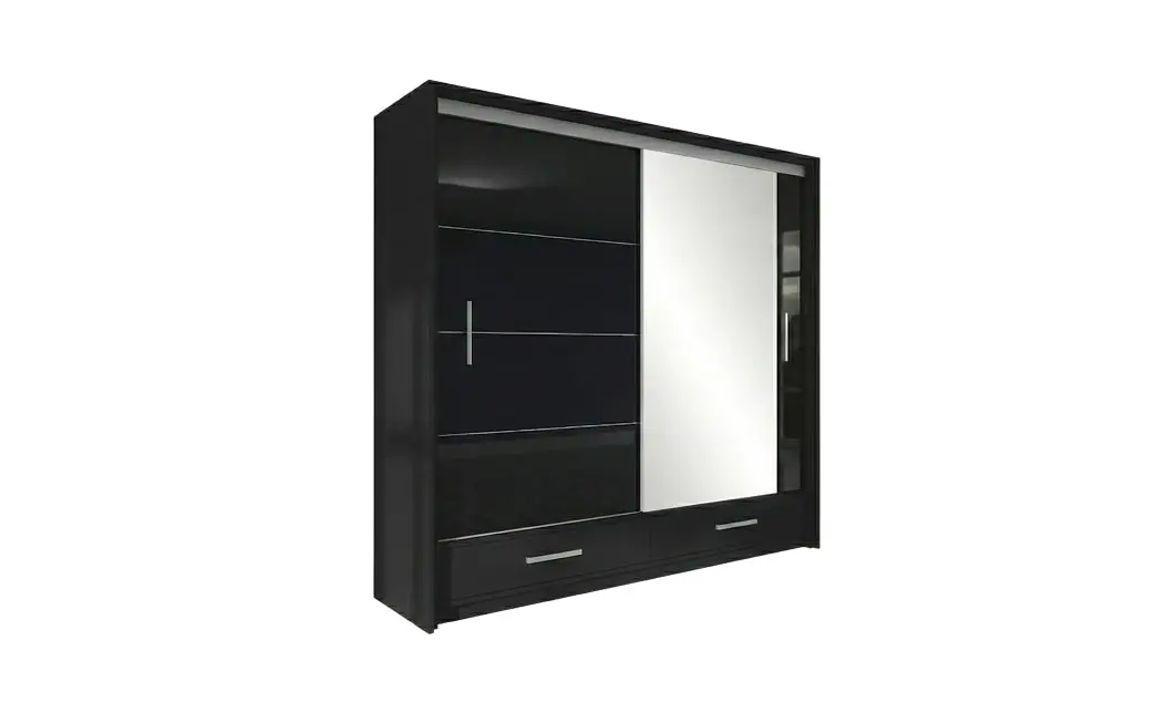Dulap Marsylia Usi Glisante Negru cu Oglinda 203 