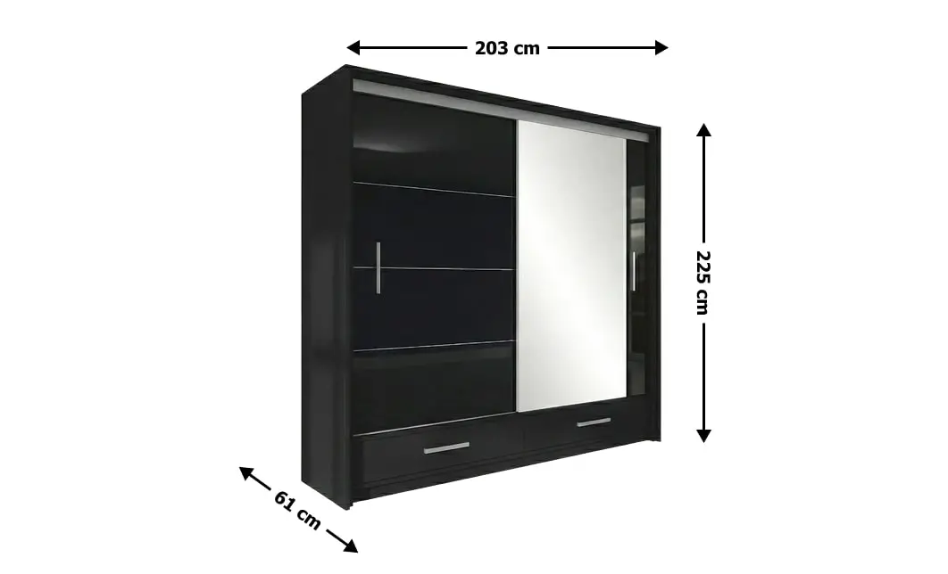 Dulap Marsylia Usi Glisante Negru cu Oglinda 203  1