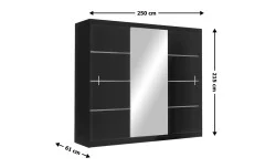 Dulap Vista Negru 250 Uși Glisante cu Oglindă