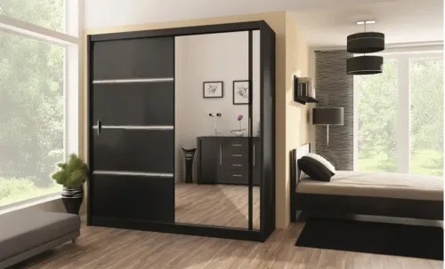 Dulap Vista Negru 203 Uși Glisante cu Oglindă