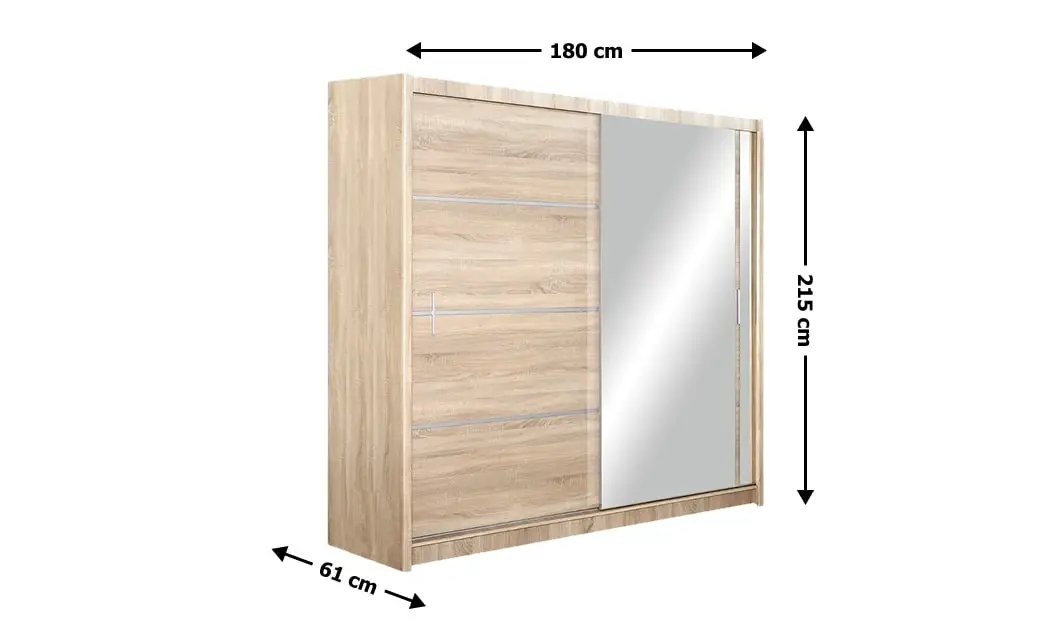 Dulap Vista Sonoma 180 Uși Glisante cu Oglindă 1