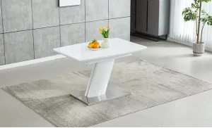 Set Masa Living Extensibila KJT380 Alb cu 6 Scaune KJC356 Bej
