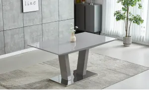 Set Masă Living Extensibilă KJT382 Gri cu 6 Scaune KJC385 Bej
