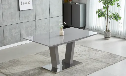Set Masă Living Extensibilă KJT382 Gri cu 6 Scaune KJC385 Bej