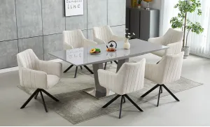 Set Masă Living Extensibilă KJT382 Gri cu 6 Scaune KJC385 Bej