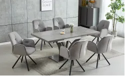 Set Masă Living Extensibilă KJT385 Gri cu 6 Scaune KJC80 Gri