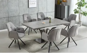 Set Masă Living Extensibilă KJT385 Gri cu 6 Scaune KJC80 Gri